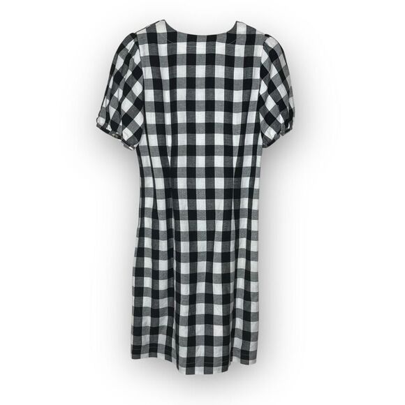 LOFT Gingham Plaid Linen Rayon Button Up Dress Black White V-Neck Women’s Size 2 - Picture 3 of 10